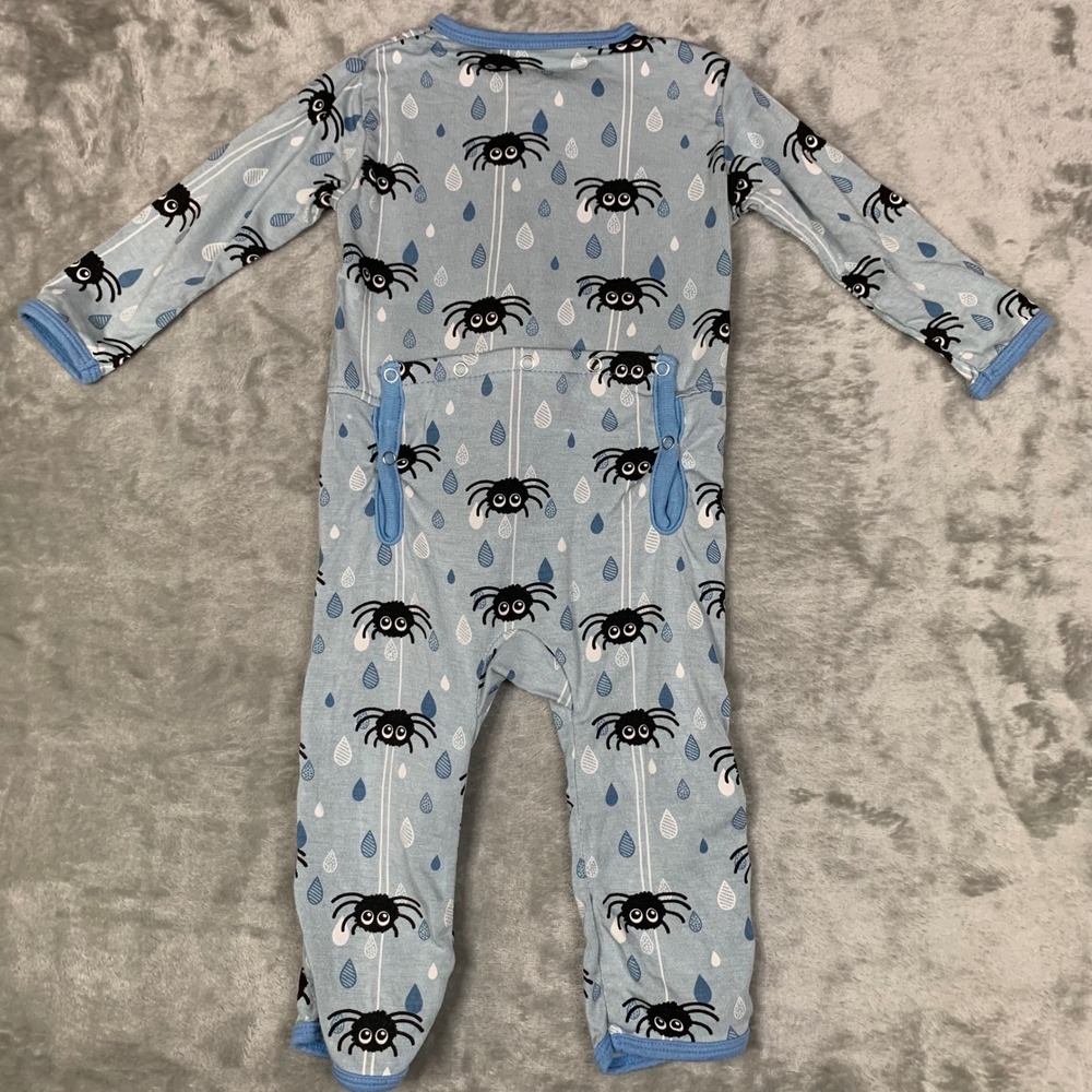 KicKee Pants Bamboo Romper Itsy‎ Bitsy Spider Blue Baby 3-6 Months 2-Way Zipper